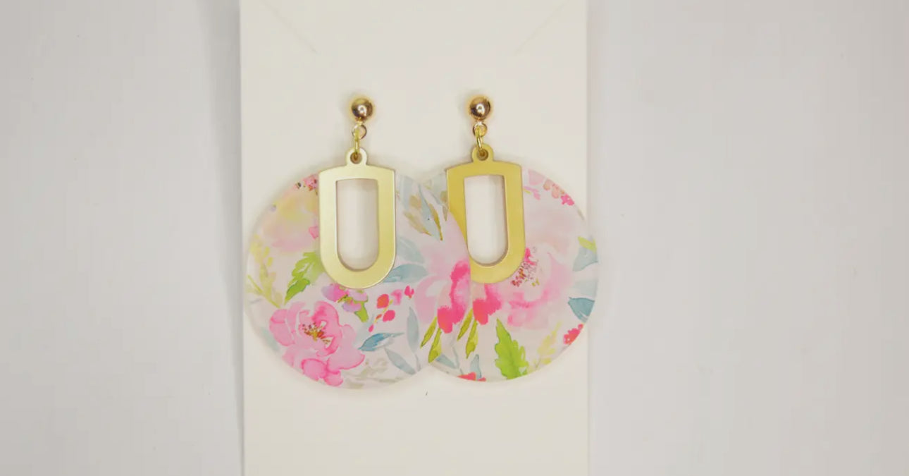 Floral Notch Filled Circle Earrings