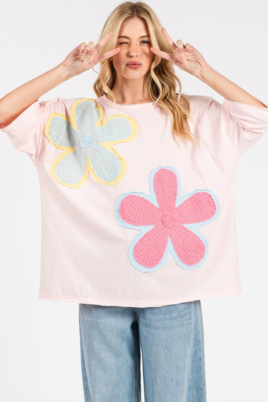 Washed Floral Patchwork Oversized Tee