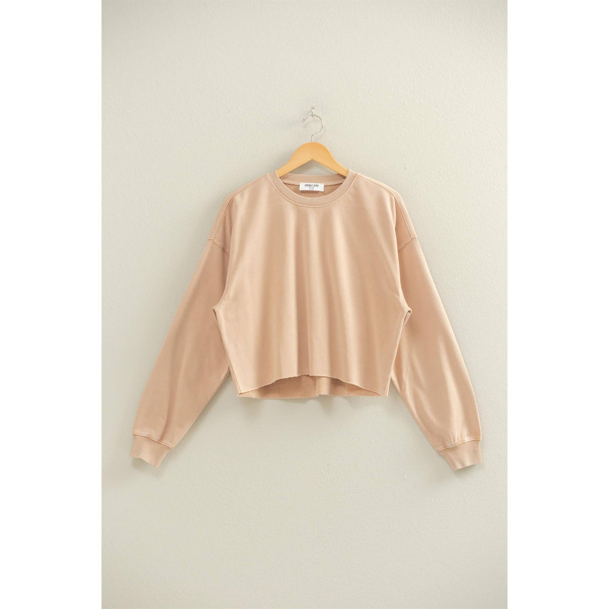 Cropped Crewneck Sweatshirt With Oversized Sleeves / Dark Taupe