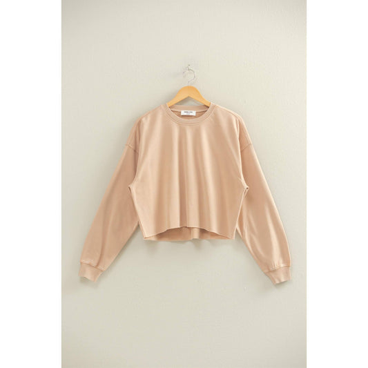 Cropped Crewneck Sweatshirt With Oversized Sleeves / Dark Taupe