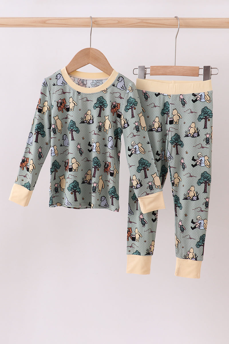 Green character bamboo pants set