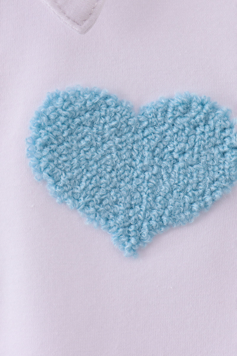 Blue heart french knot button down top