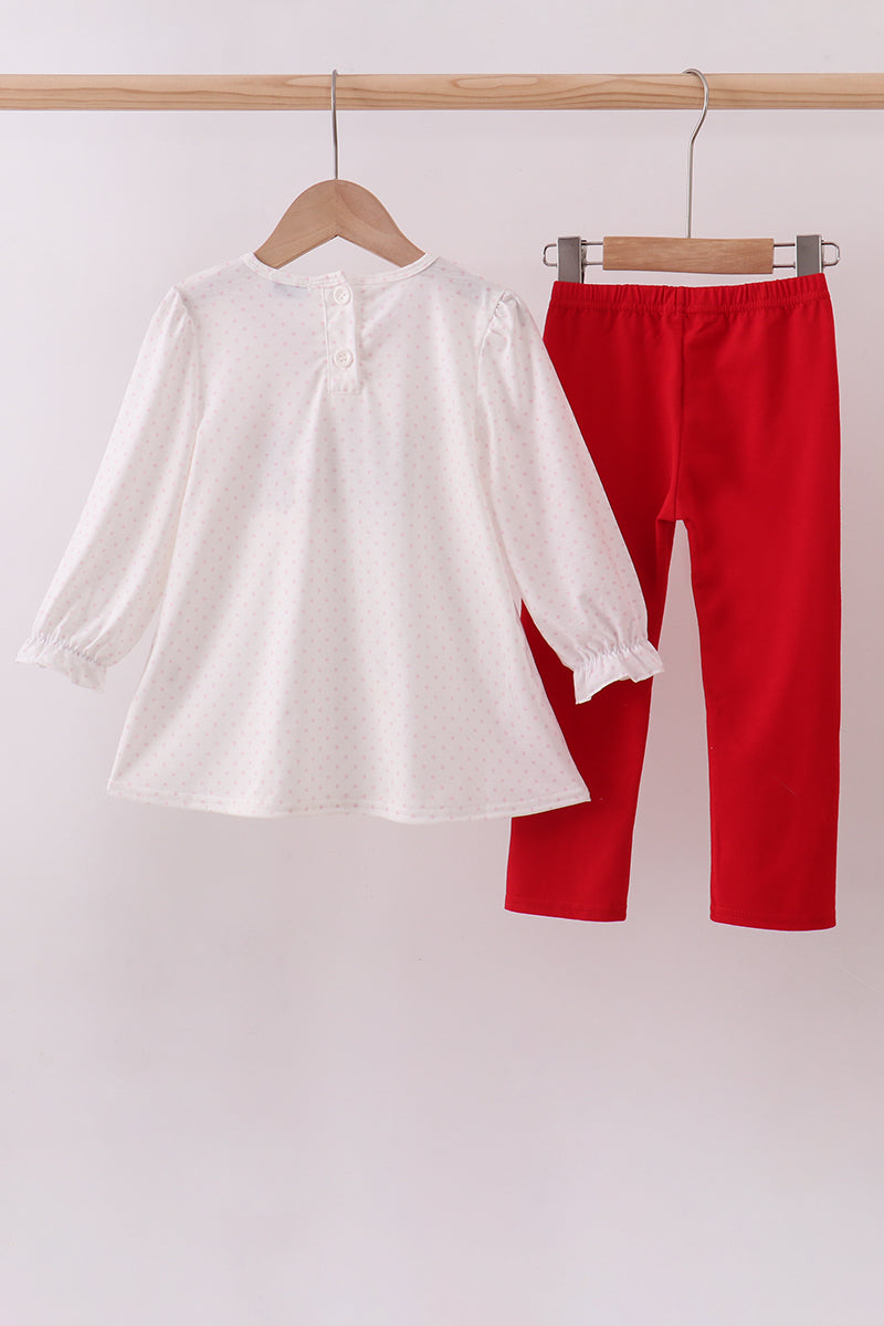 White puppy embroidery ruffle pants set