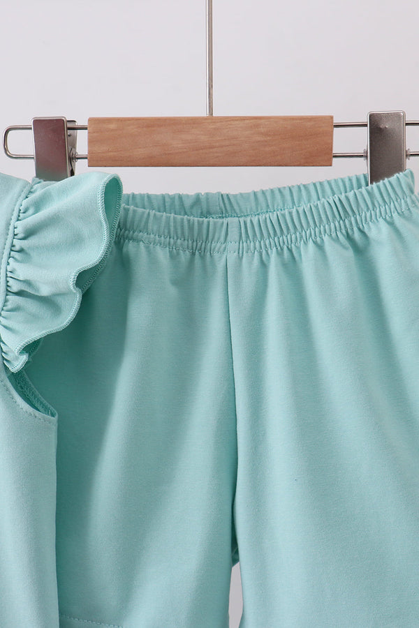 Green bunny applique shorts set