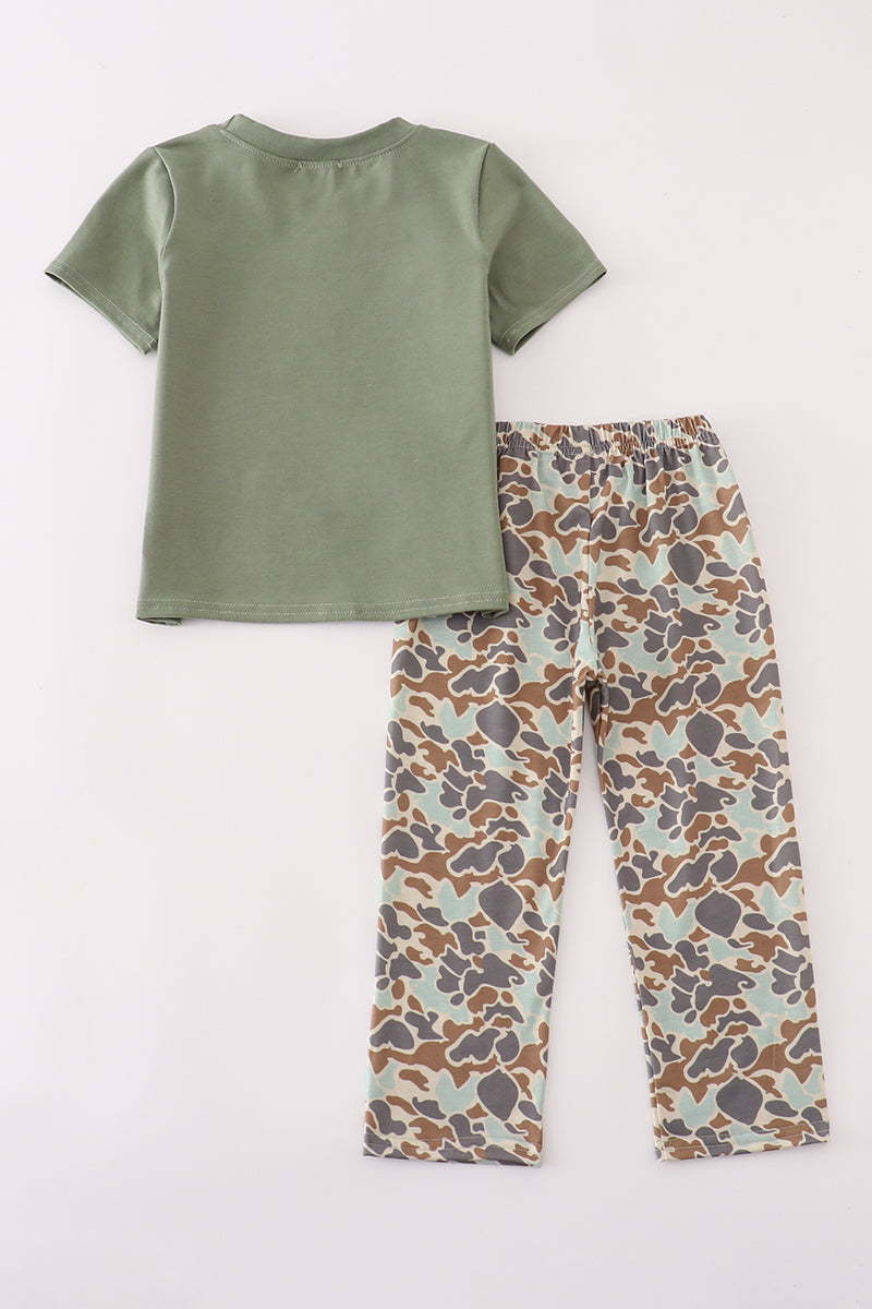 Camouflage print pumpkin applique pants set