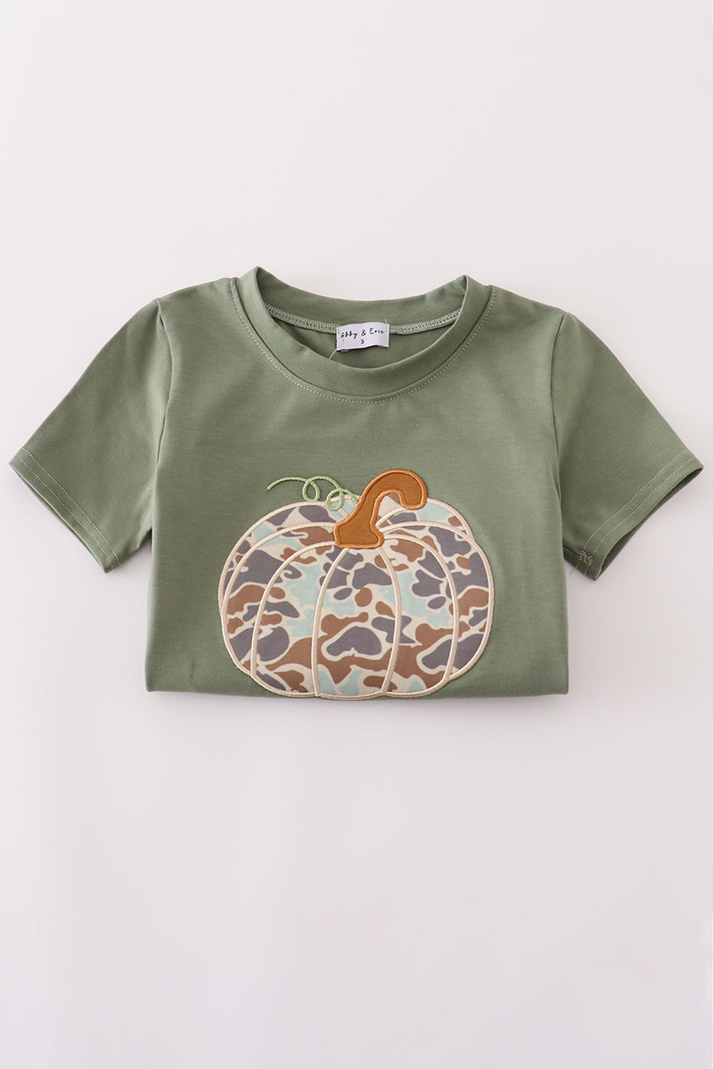Camouflage print pumpkin applique pants set