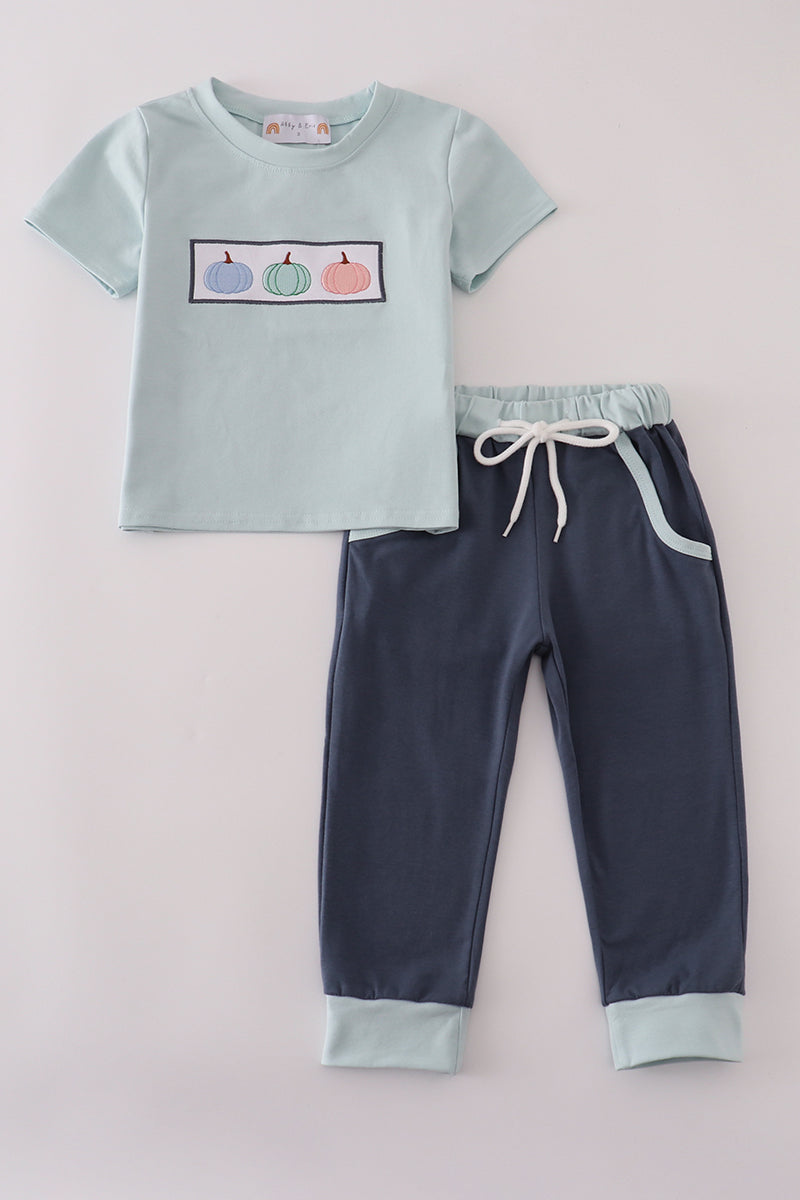 Blue embroidery pants set