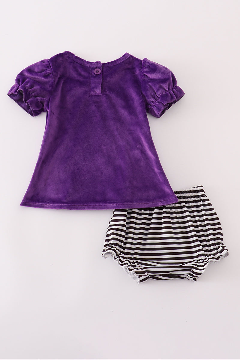 Purple Halloween witch applique velvet bloomer set