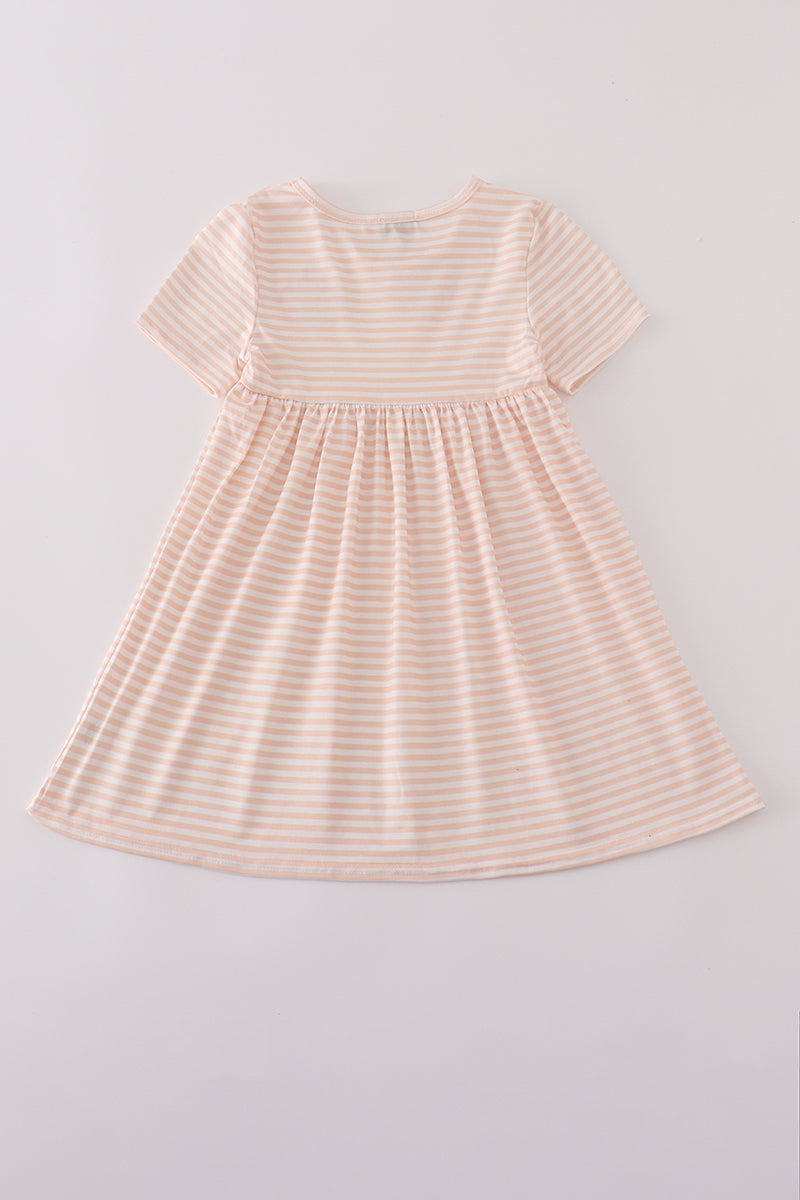 Pumpkin embroidery stripe dress
