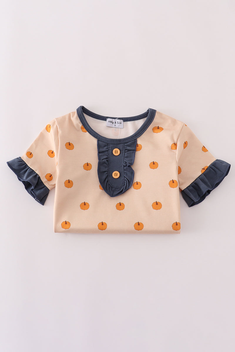 Khaki print ruffle pajamas set