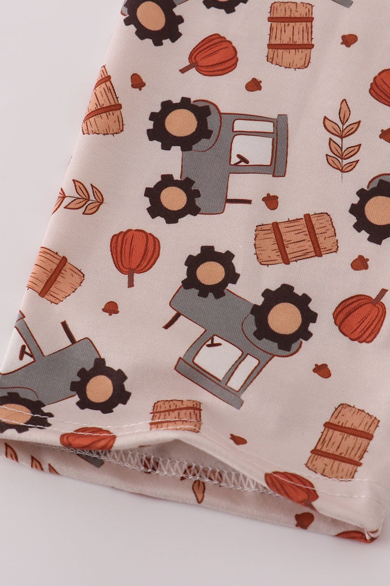 Yellow tractor french knot pants set