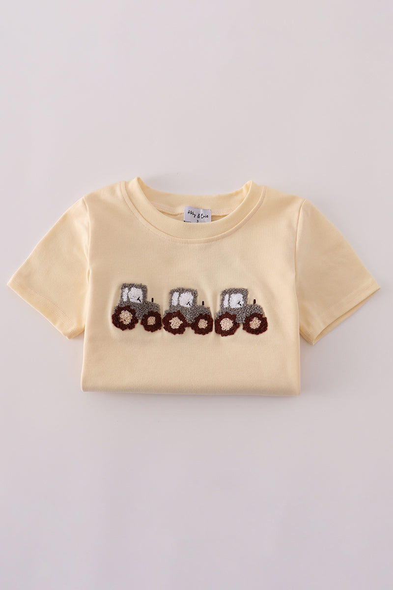 Yellow tractor french knot pants set