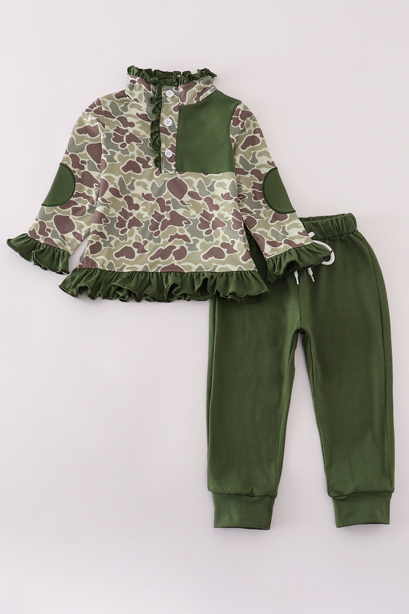Camouflage print ruffle pants set
