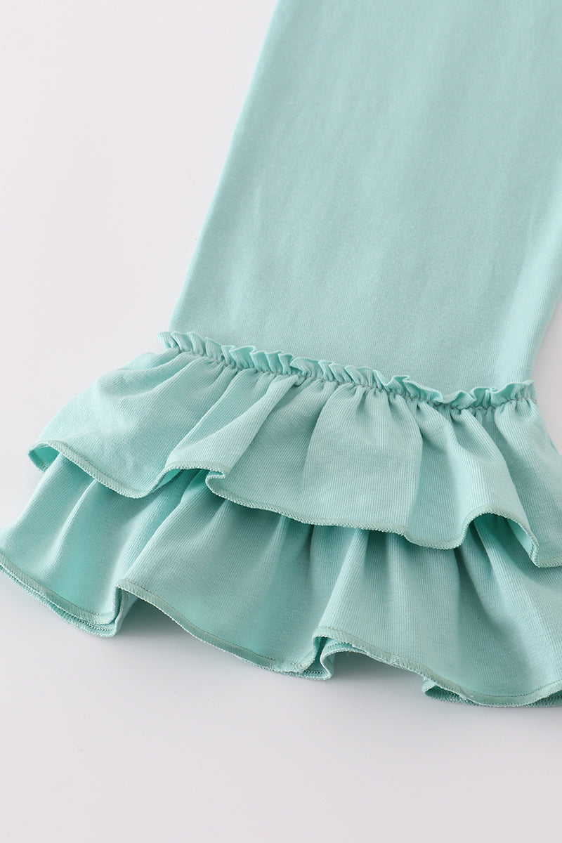 Red plaid farm embroidery ruffle pants set