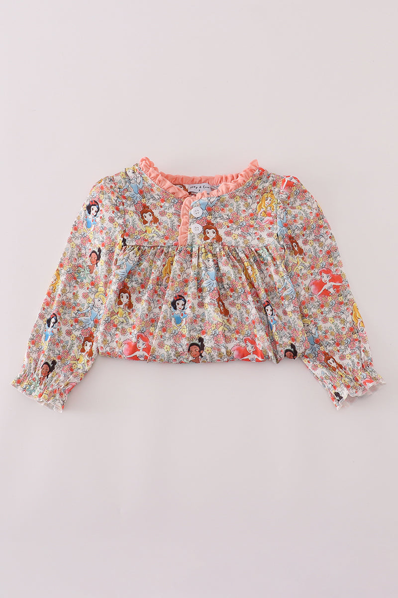 Princess floral print ruffle gown