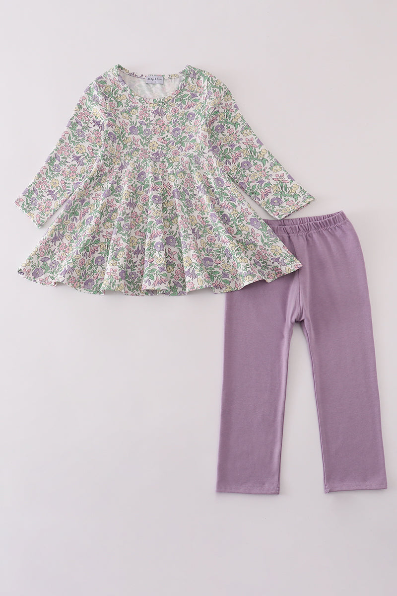 Purple floral print pants set