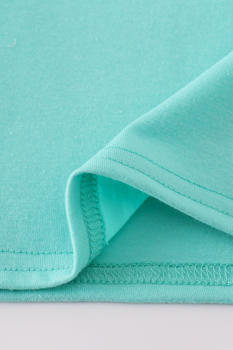 Blue marine creature embroidery smocked top