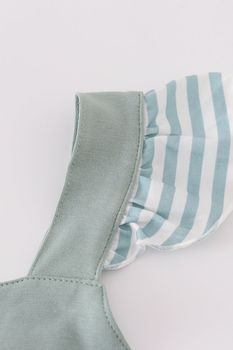 Sage stripe flutter trim ruffle dress