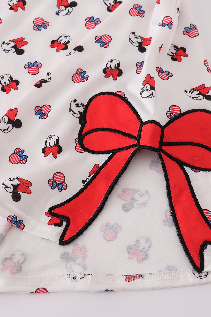 Character print bow applique mom&me dress