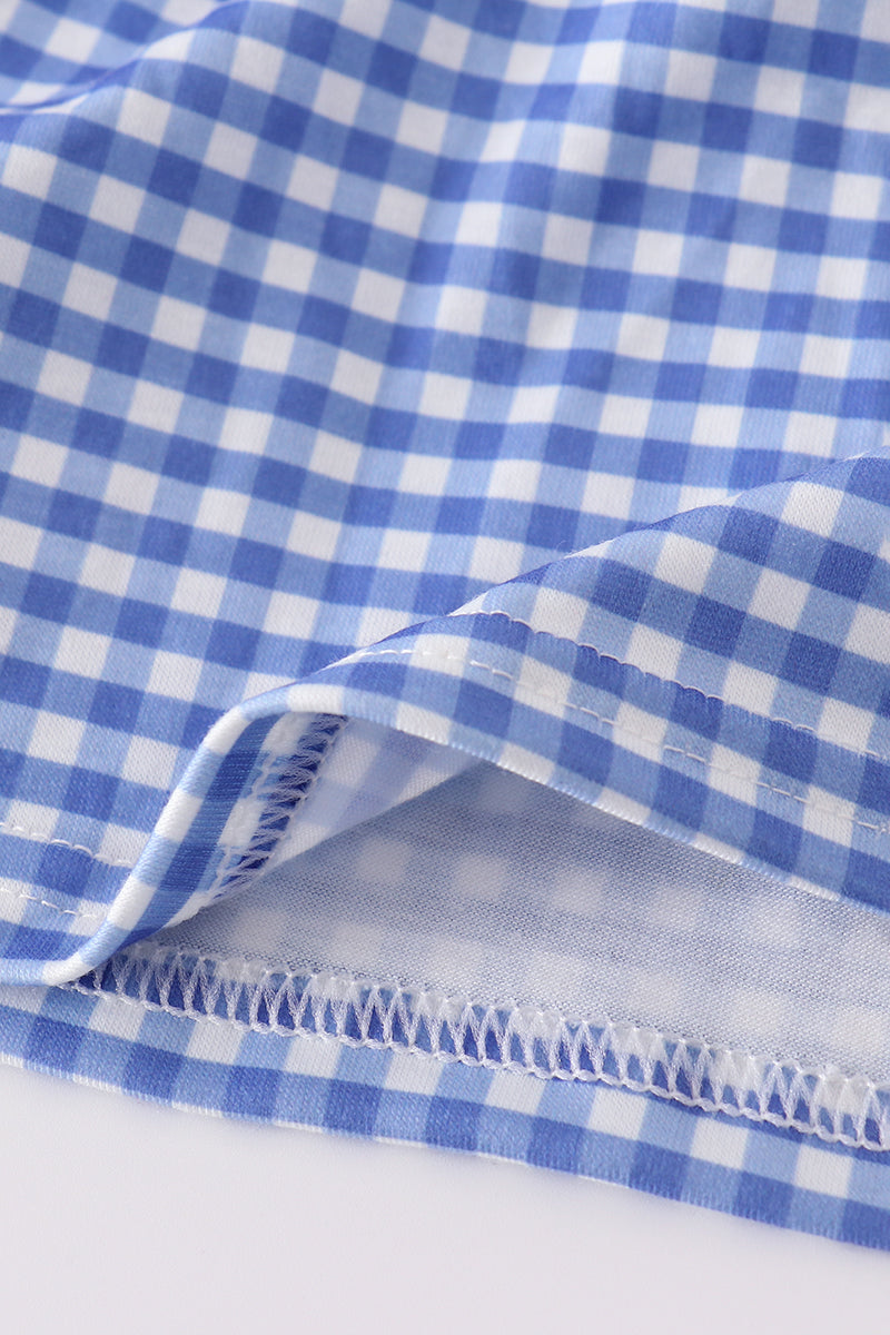 Blue flag bow gingham shorts set