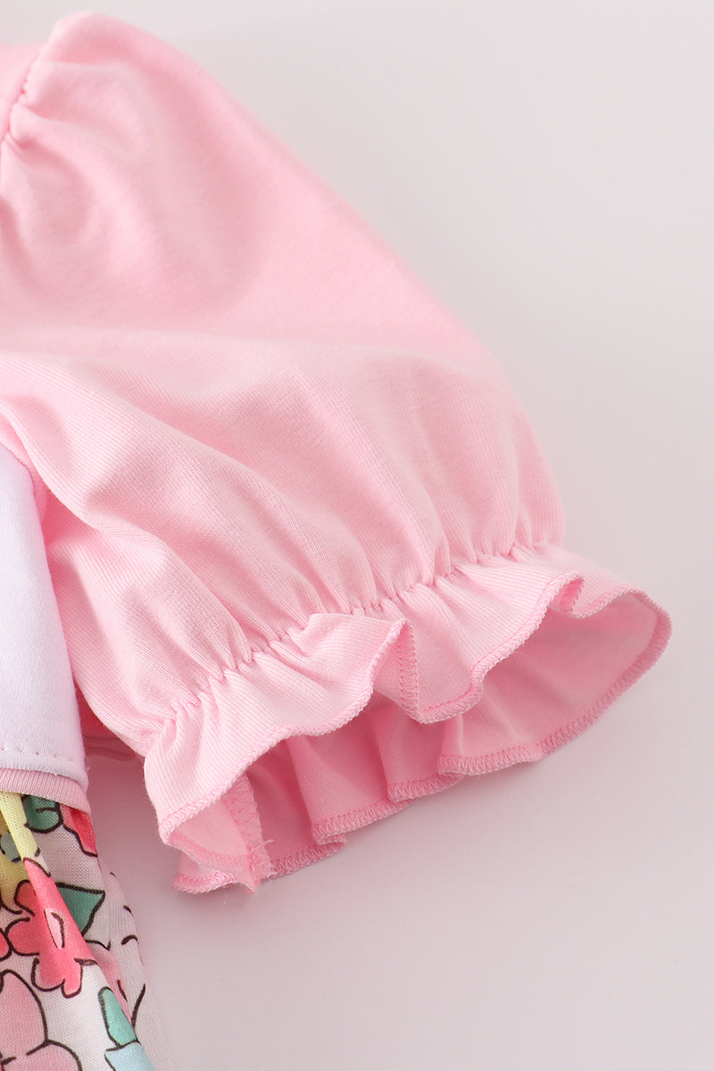 Pink floral embroidery dress