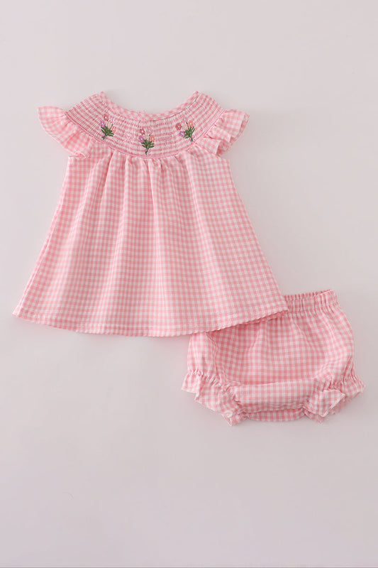Pink floral smocked bloomer set