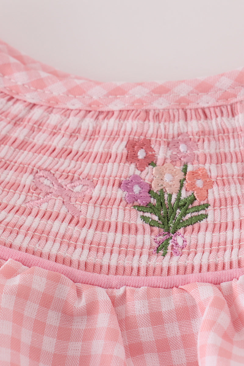 Pink floral smocked bubble