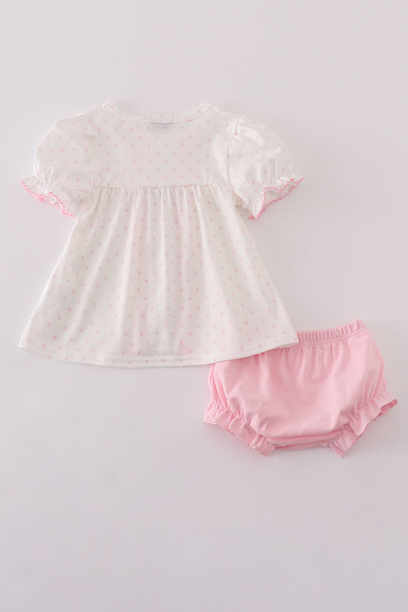 Pink bow embroidery dot bloomer set
