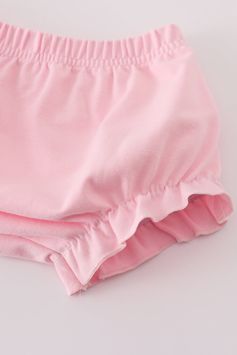 Pink bow embroidery dot bloomer set