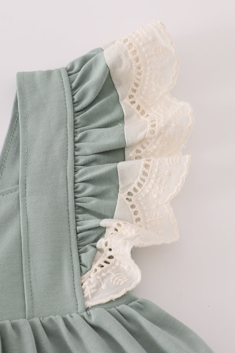Sage lace ruffle bloomer set