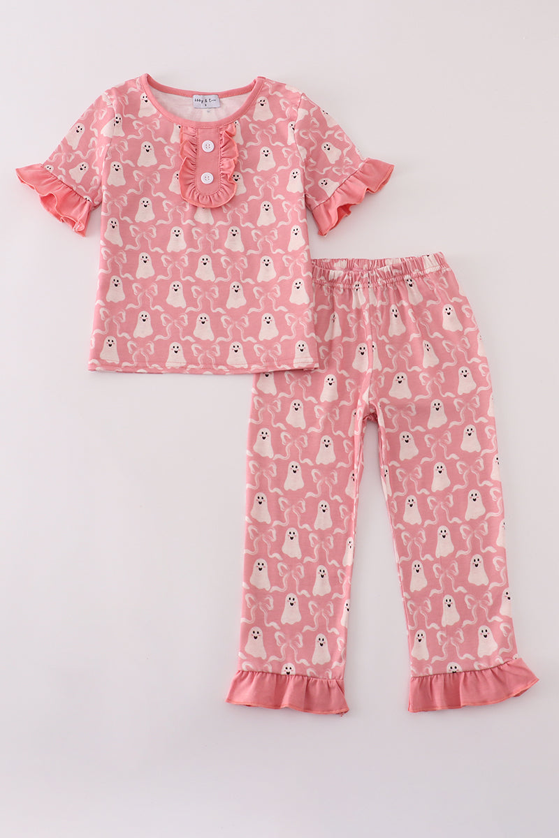 Halloween ghost print ruffle pajama set