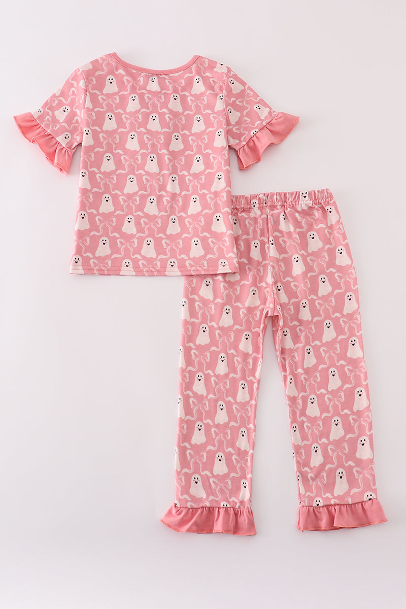 Halloween ghost print ruffle pajama set