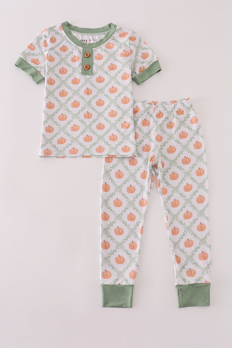 Green pumpkin bamboo pajamas set