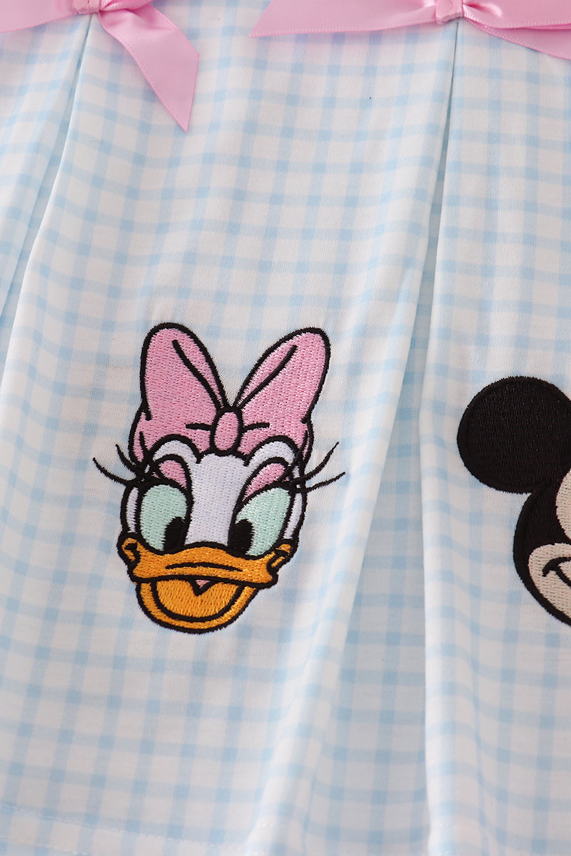 Pink character embroidery ruffle pants set