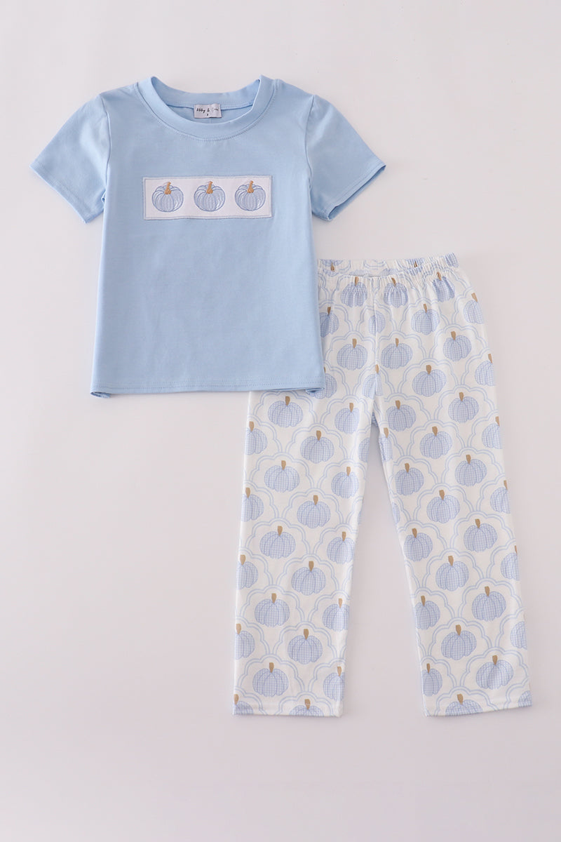 Blue pumpkin embroidery pants set