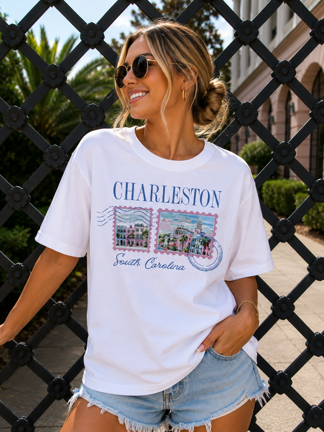 Charleston Postcard Graphic Tee – White