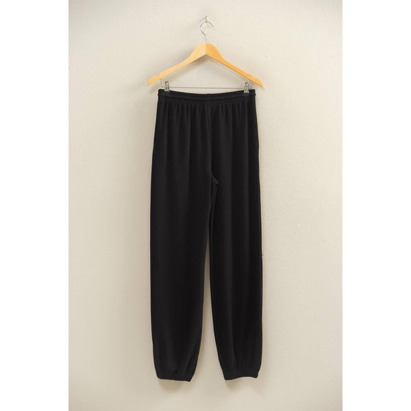 Soft Ribbed Comfort Fit Drawstring Jogger Pants / Black