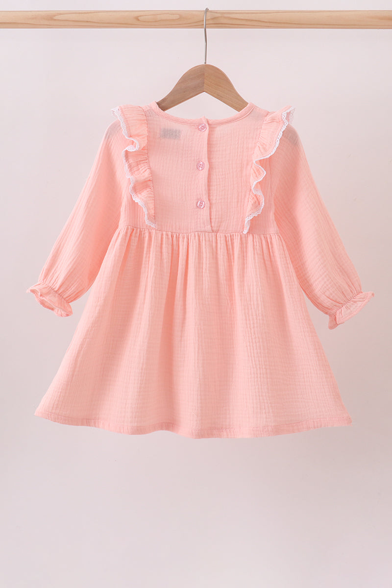 Premium pink ruffle muslin dress