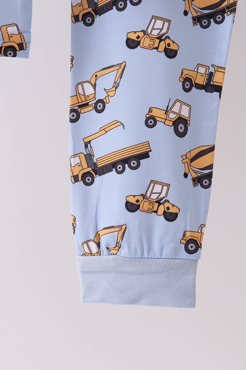Premium blue excavator print bamboo pants set
