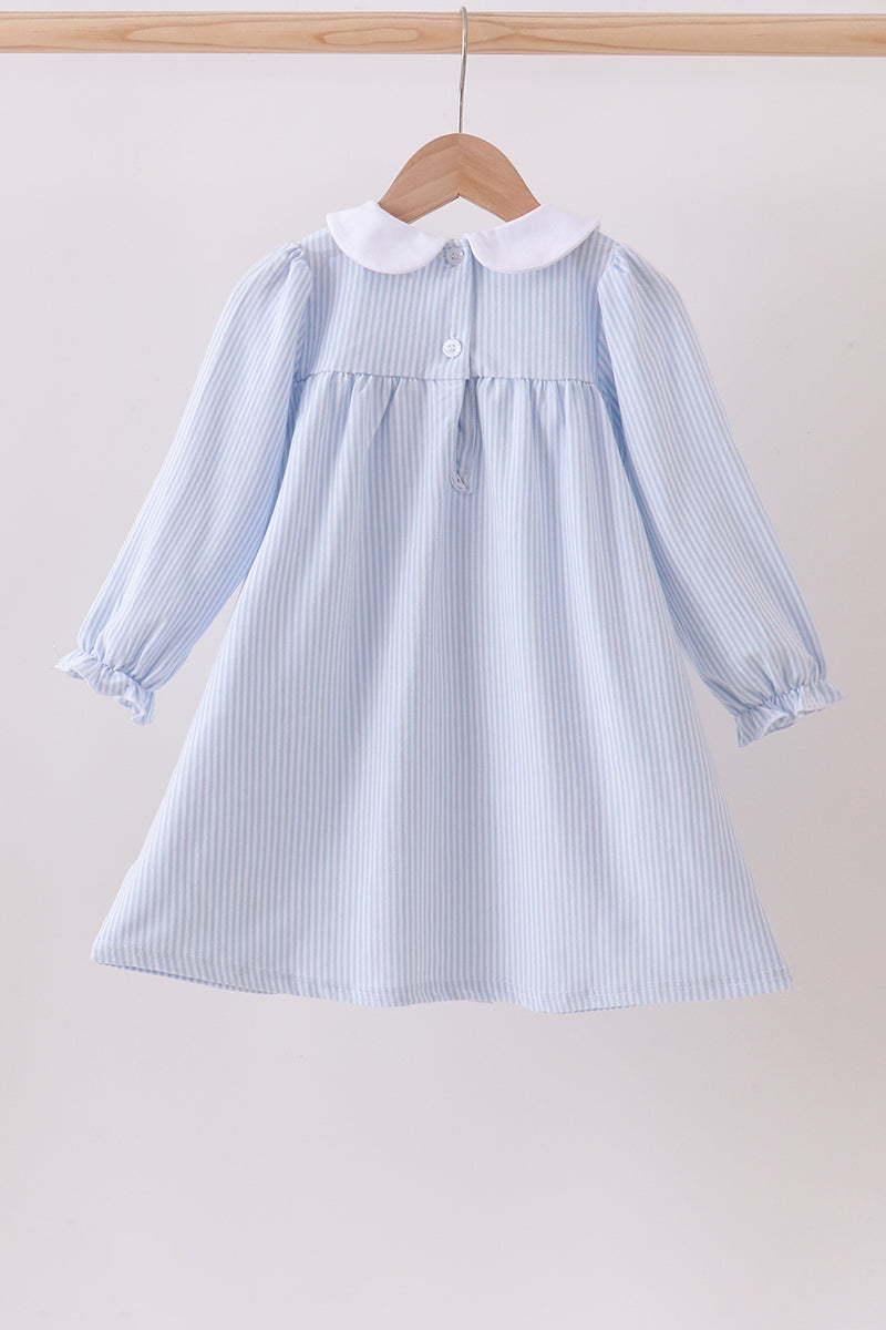 Premium blue stripe bow embroidery dress