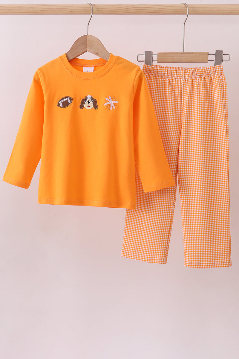 Premium Orange Tennessee football embroidery gingham pants set