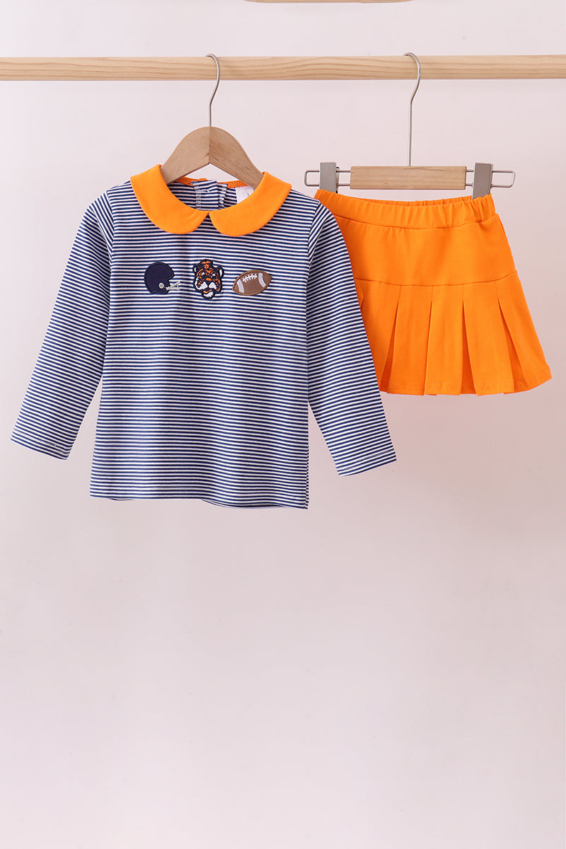 Premium Orange Clemson stripe football embroidery skorts set