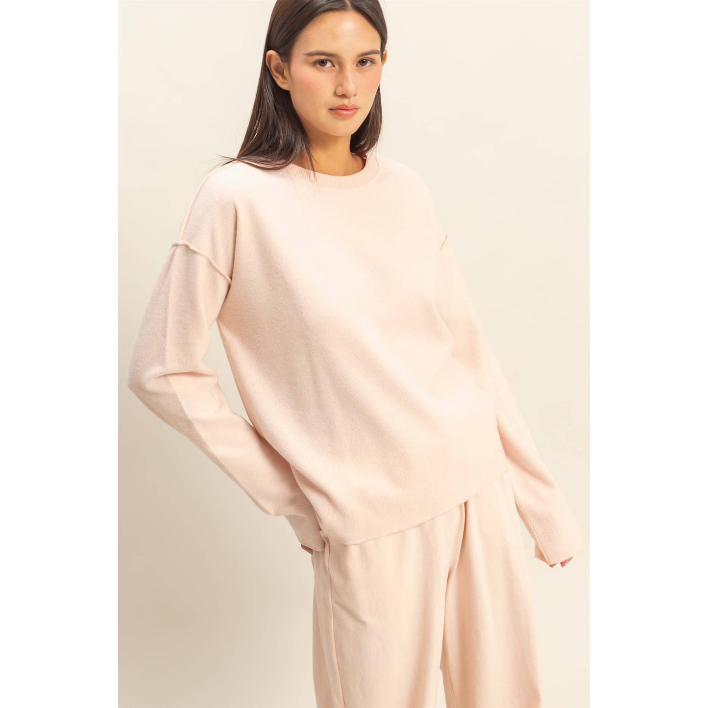 Reverse Seam Long Sleeve Top / Black