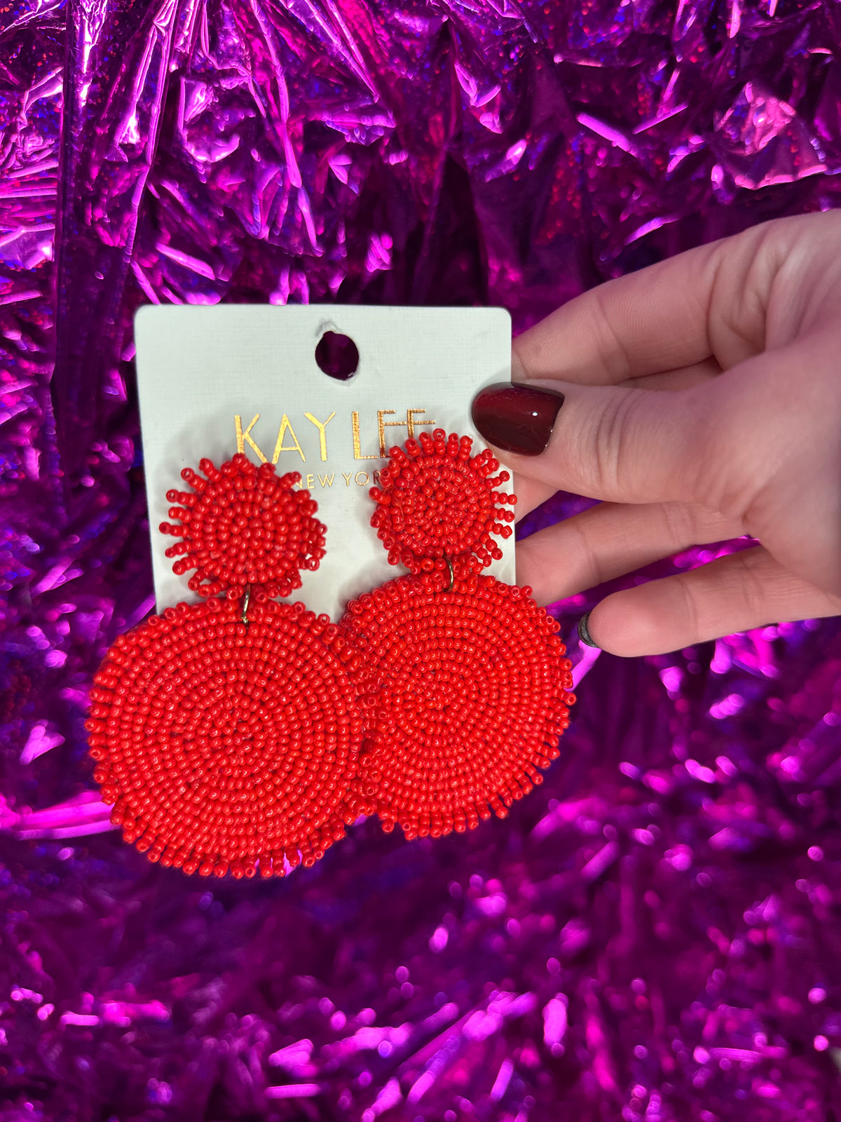 Red Beaded Dangle Earrings