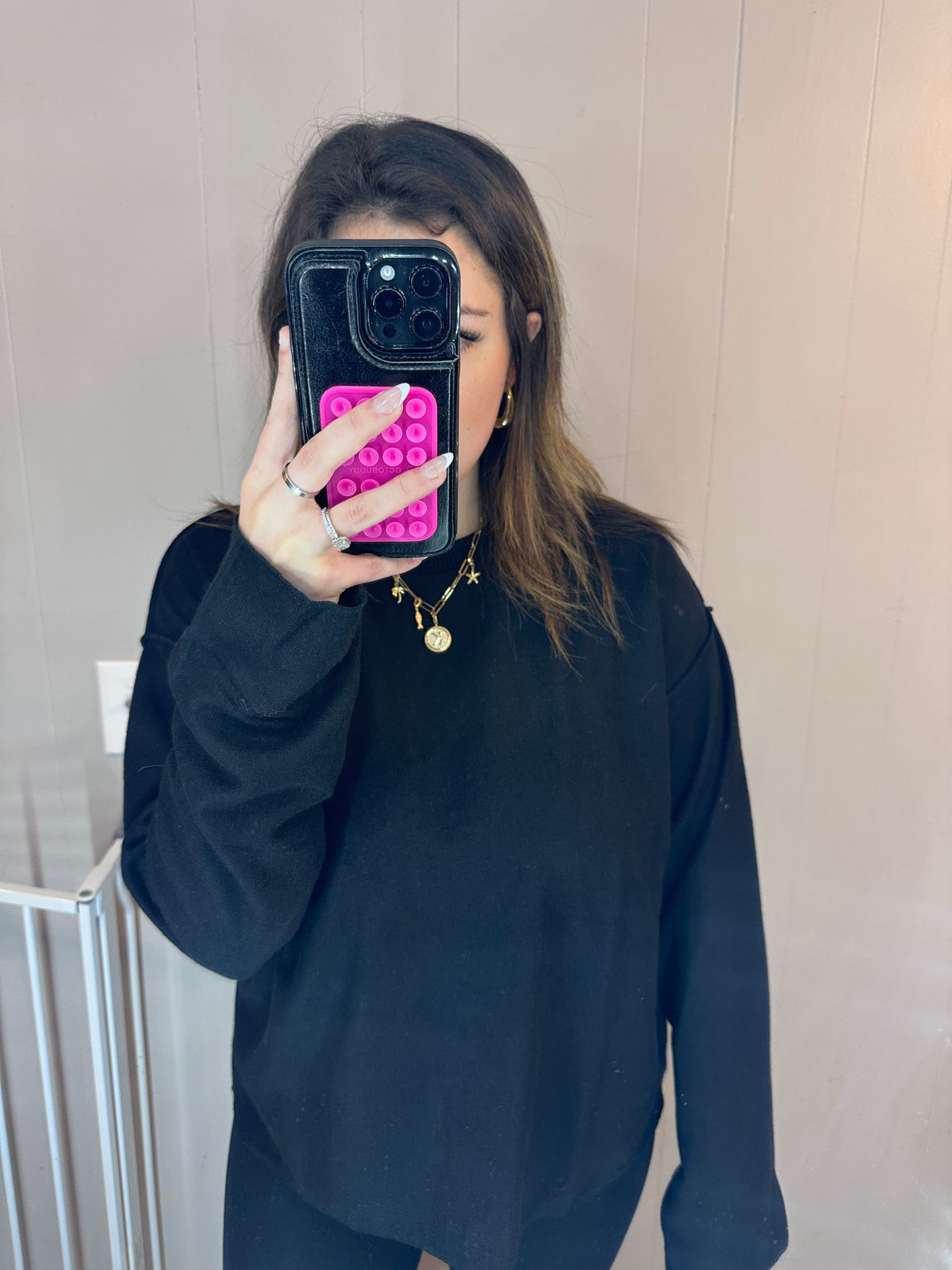 Reverse Seam Long Sleeve Top / Black