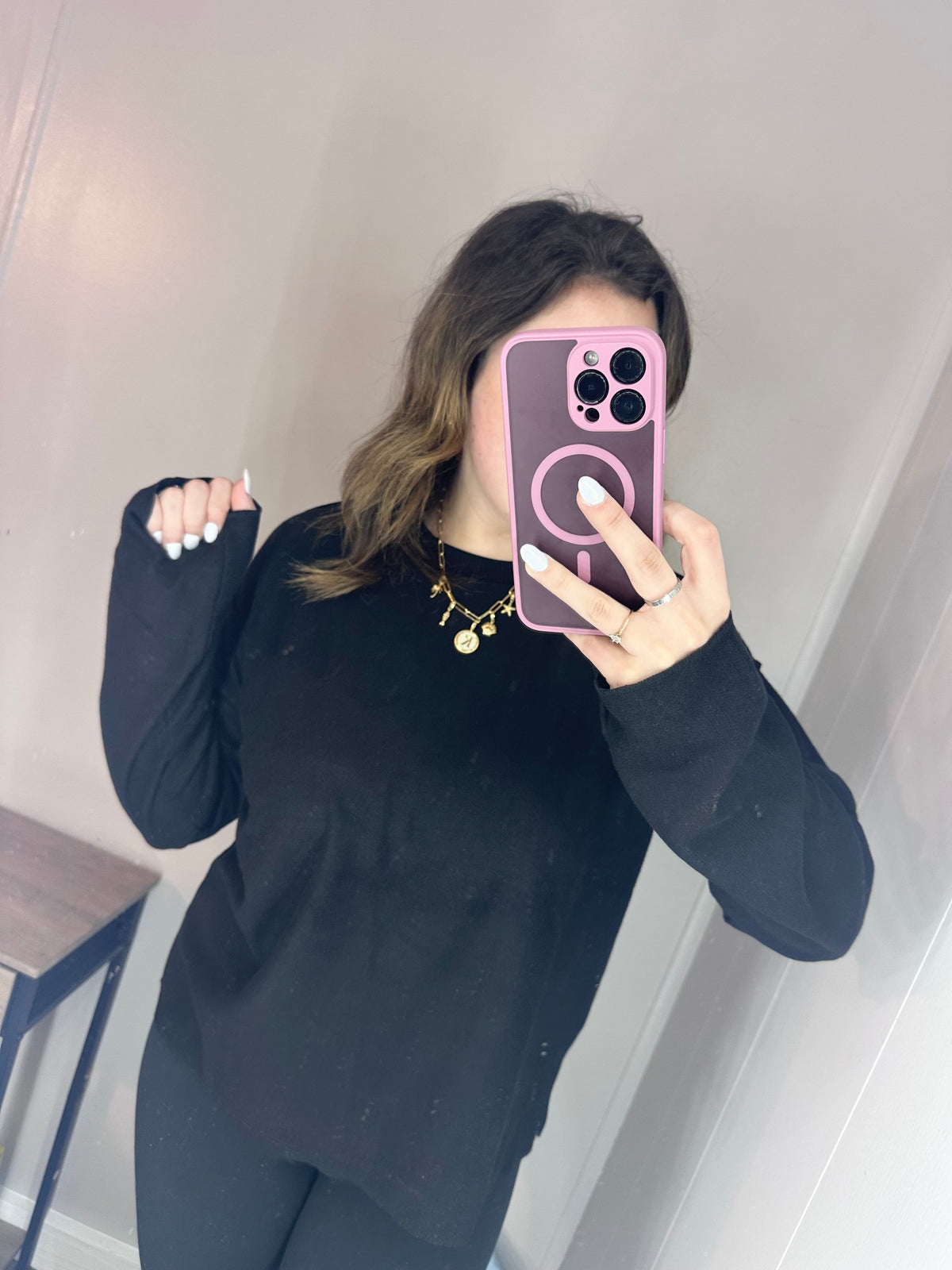 Reverse Seam Long Sleeve Top / Black