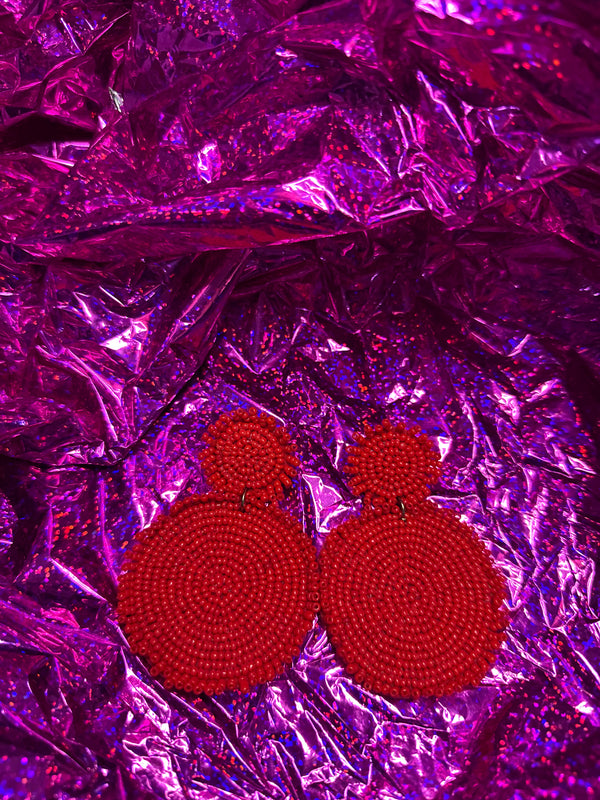 Red Beaded Dangle Earrings