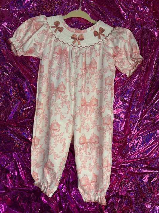Smocked Bow Romper / With Snaps