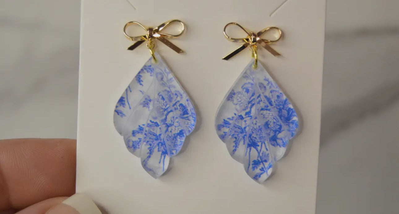 Blue Bow Chinoiserie Earrings