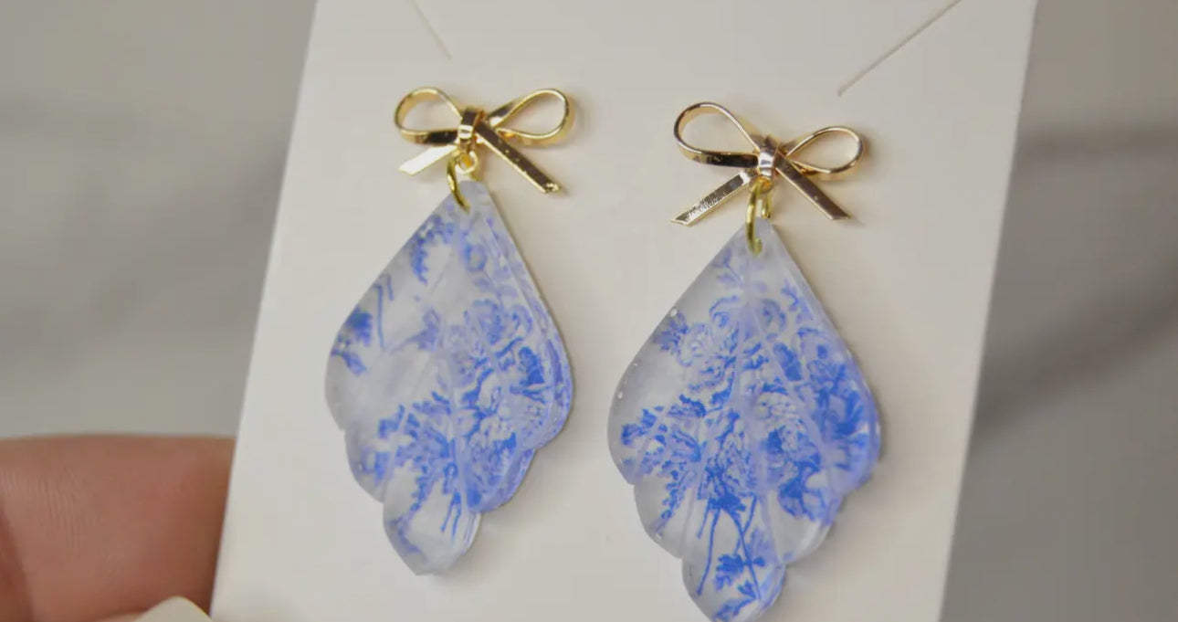 Blue Bow Chinoiserie Earrings